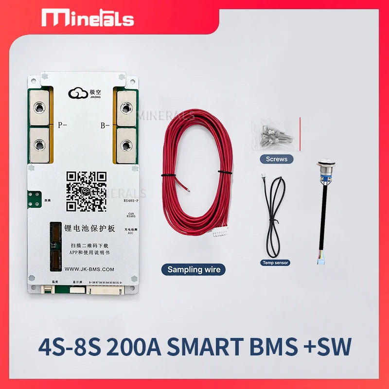 Smart BMS 3S–8S 200A Battery Management System with 2A Active Balance, Bluetooth APP & LCD — Li‑ion / LiFePO4, 12V/24V