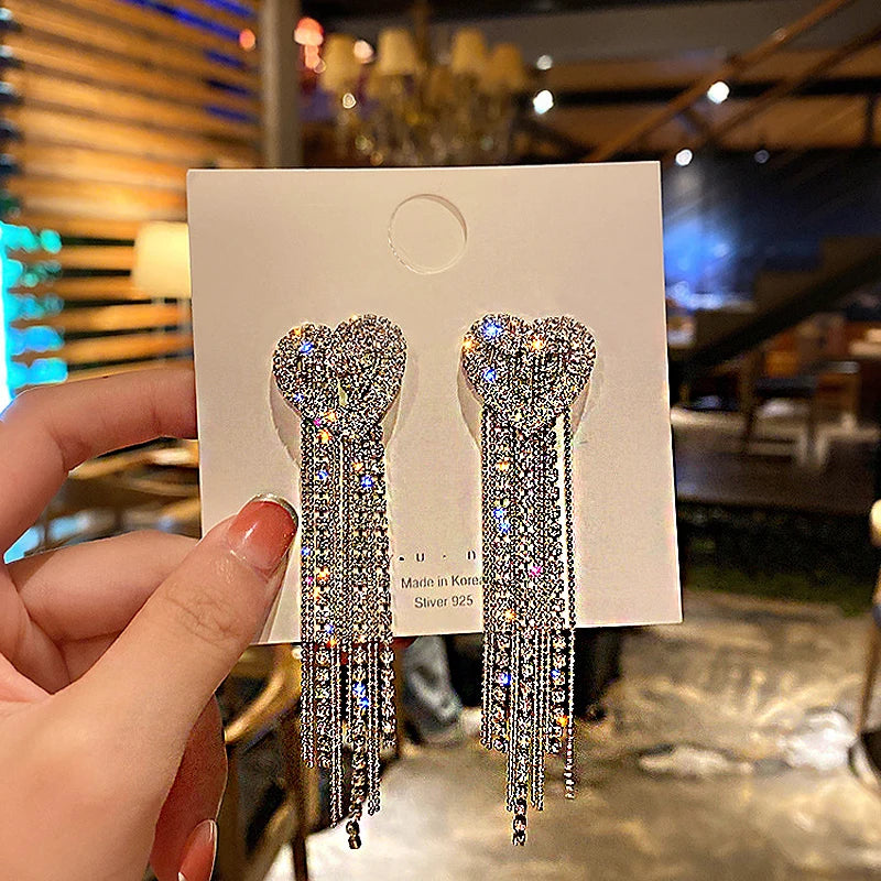 Cubic Zirconia Geometric Drop Tassel Earrings for Women Vintage Party Dangle Earrings