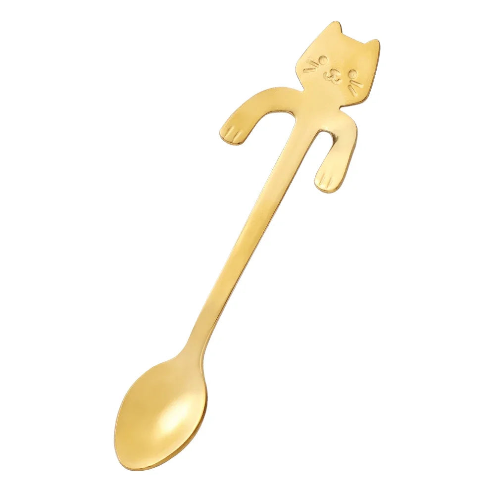 Stainless Steel Cat Teaspoon - Cute Mini Coffee & Dessert Spoon for Ice Cream and Snacks