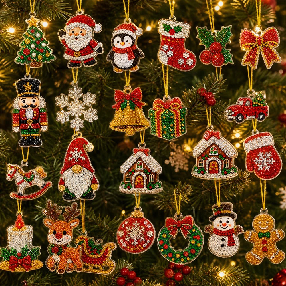 Christmas Advent Calendar DIY 5D Diamond Painting Kit — 24 Acrylic Hanging Ornaments