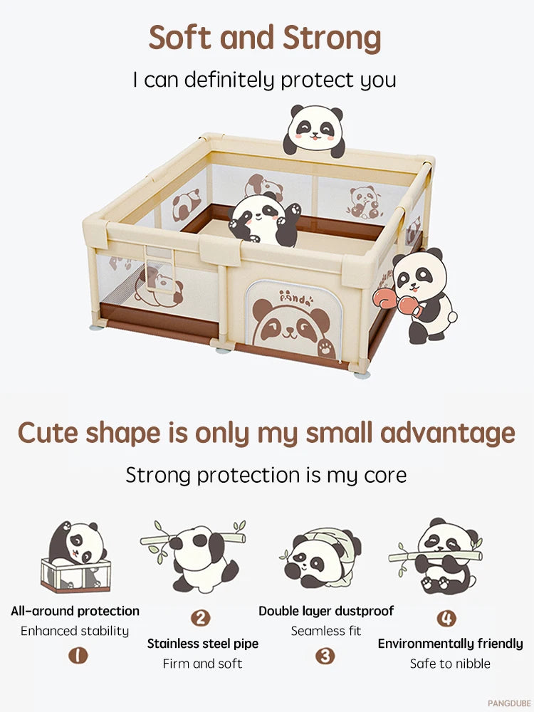 Panda Baby Playpen Kids Play Fence & Activity Gym — 4 Sizes (59×70, 59×78, 70×78, 78×78 in | 150×178–198×198 cm)