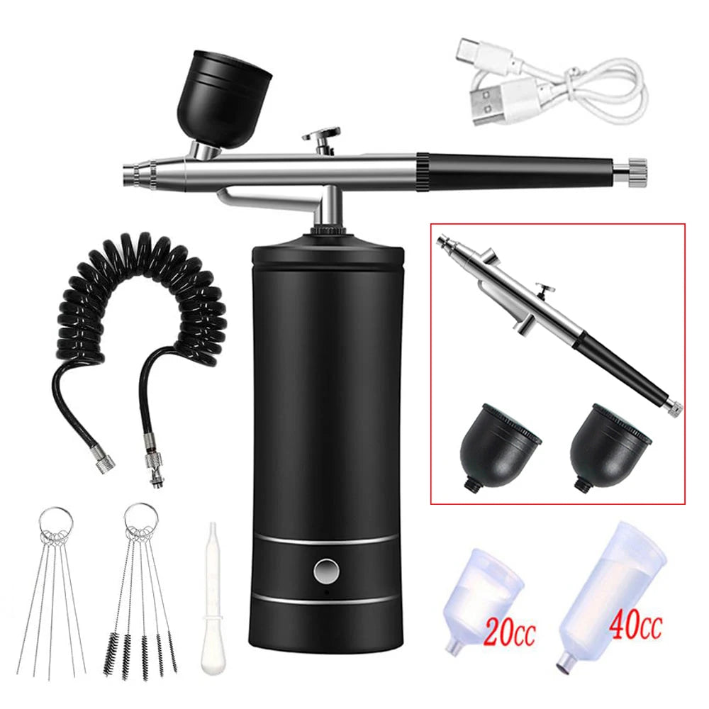 Portable Airbrush Compressor Kit for Nail Art, Cake Decorating & Crafts – 0.3mm Nozzle, Rechargeable