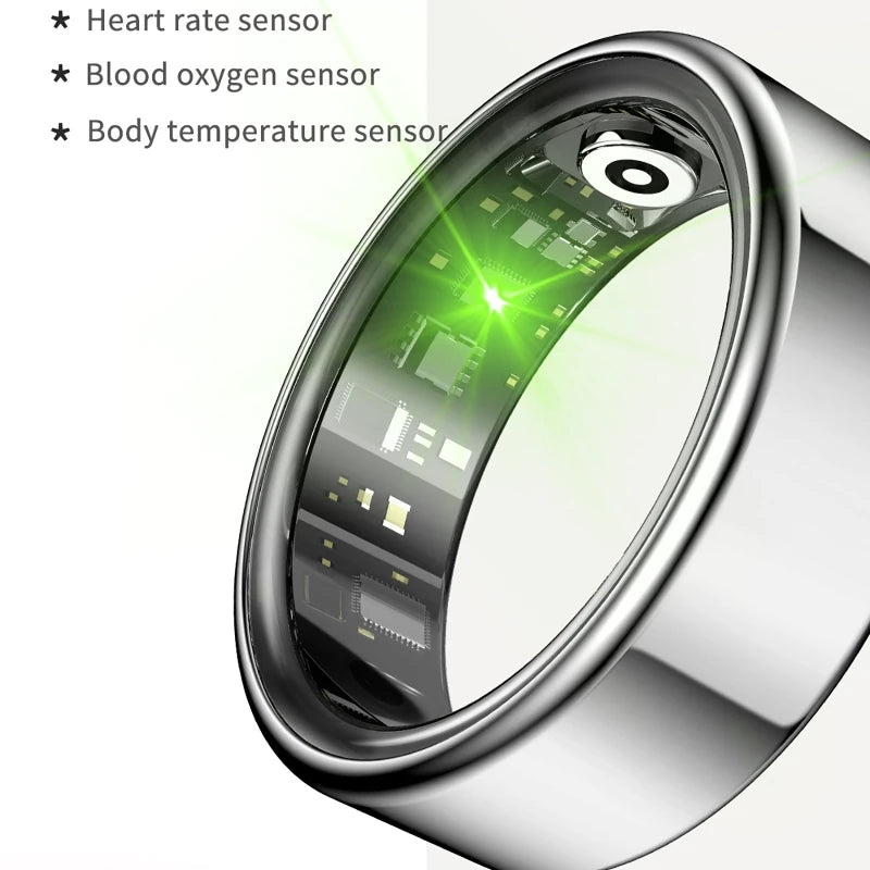 Unisex Smart Ring Health Tracker with Charging Case – Heart Rate & SpO2, Skin Temperature, Bluetooth Call, 5ATM Waterproof for Android & iOS