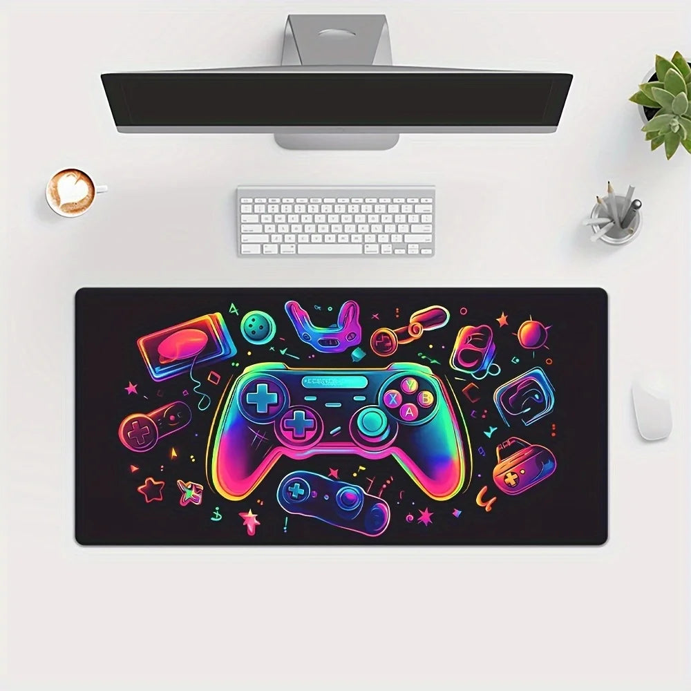 XXL Glowing Game Controller Mouse Pad, HD Printed Gaming Desk Mat for Keyboard & PC