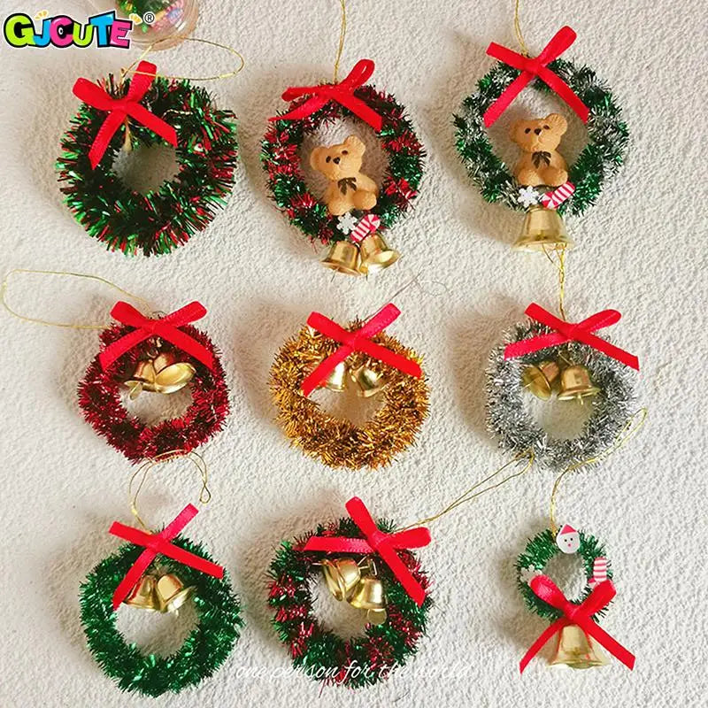 Mini Christmas Wreath for Dollhouse Hanging Garland with Bow & Bell