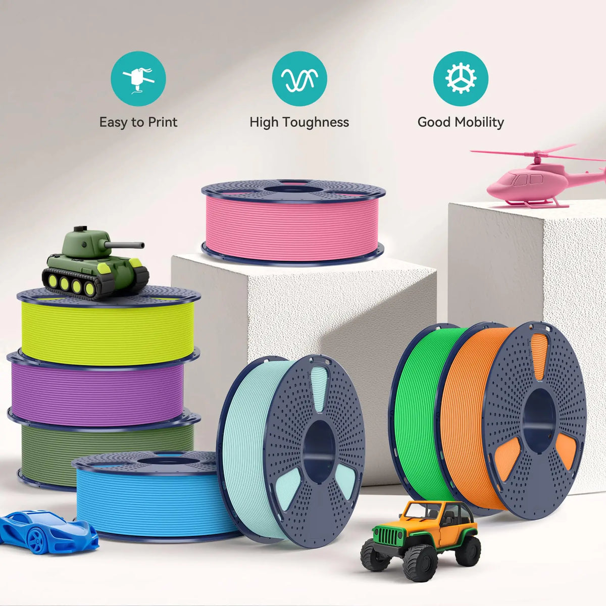 PLA Matte Filament 1.75mm 1kg Spool (2.2 lb) 2-Pack, Matte Finish Neatly Wound for FDM 3D Printers