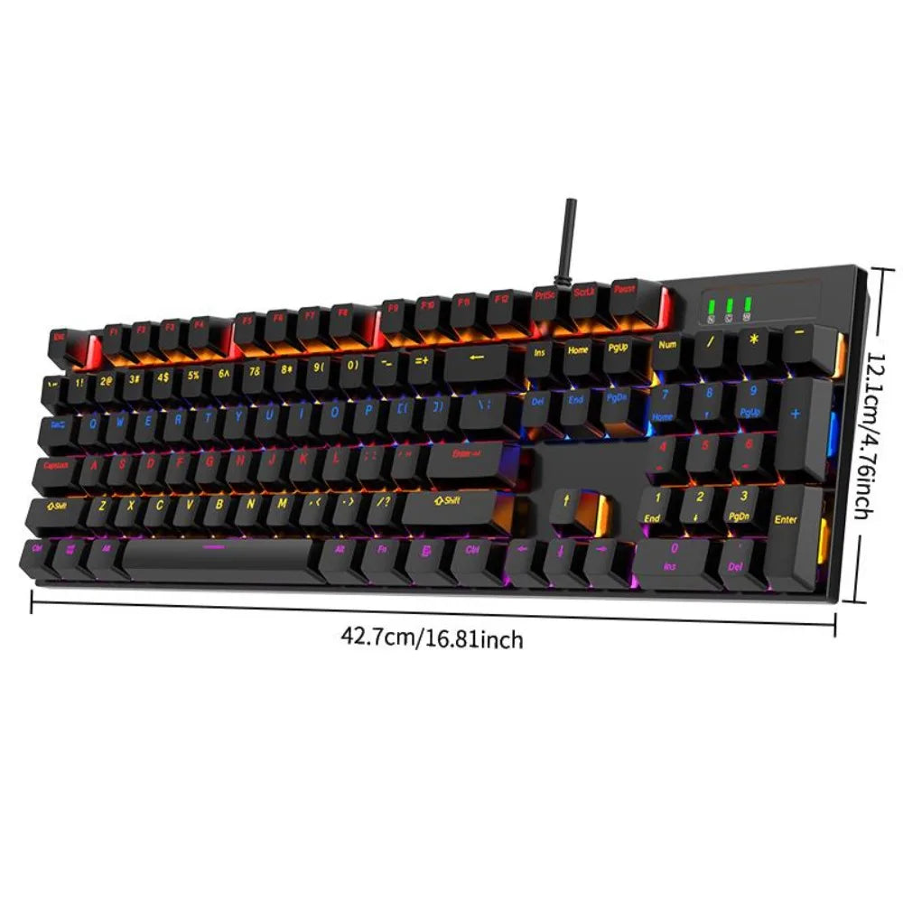 Mechanical Gaming Keyboard 104-Key USB Wired RGB Backlit Full-Size Ergonomic Keyboard for PC Laptop Tablet