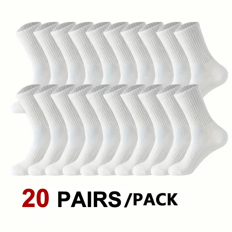 5/10/20 Pairs Neutral Solid Mid-Crew Socks - Breathable Sweat-Wicking Antibacterial Sports Socks