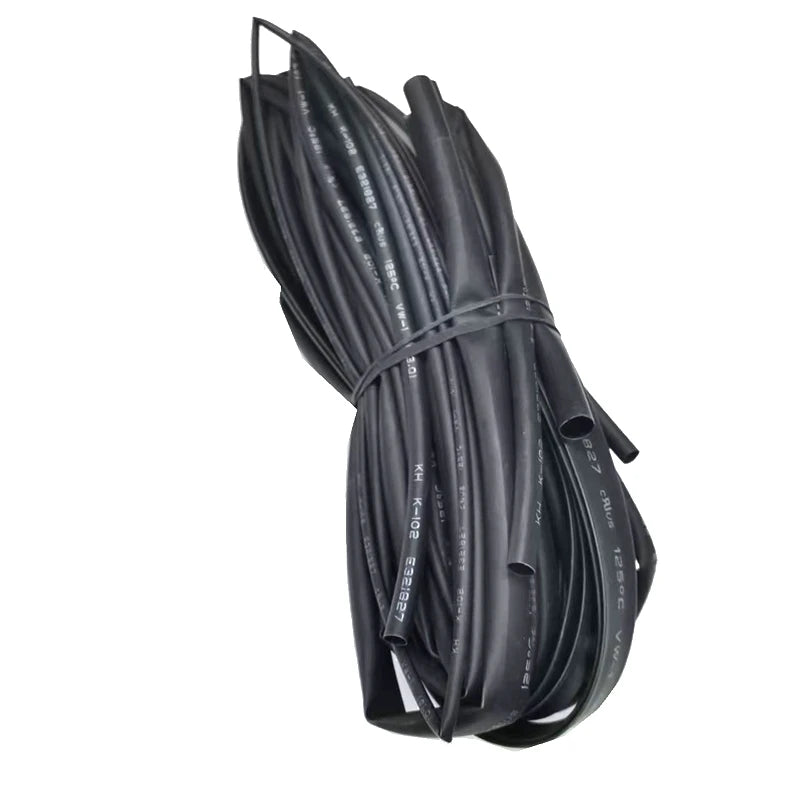 Black Heat Shrink Tubing 5 m (16.4 ft) Lot – Multiple Diameters 1mm–10mm, Insulation Sleeve Rated 125°C