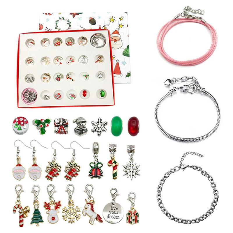24-Piece Christmas Advent Calendar Pendant Set Necklace DIY Bracelet Blind Box Surprise Gift