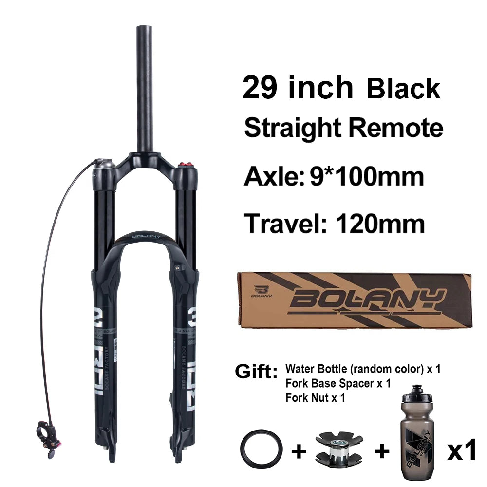 Mountain Bike Air Suspension Fork 26/27.5/29 Inch 100mm Travel (120mm Exposed) Air & Oil Damping Remote Lockout 9mm Axle 32mm Stanchions Disc Brake