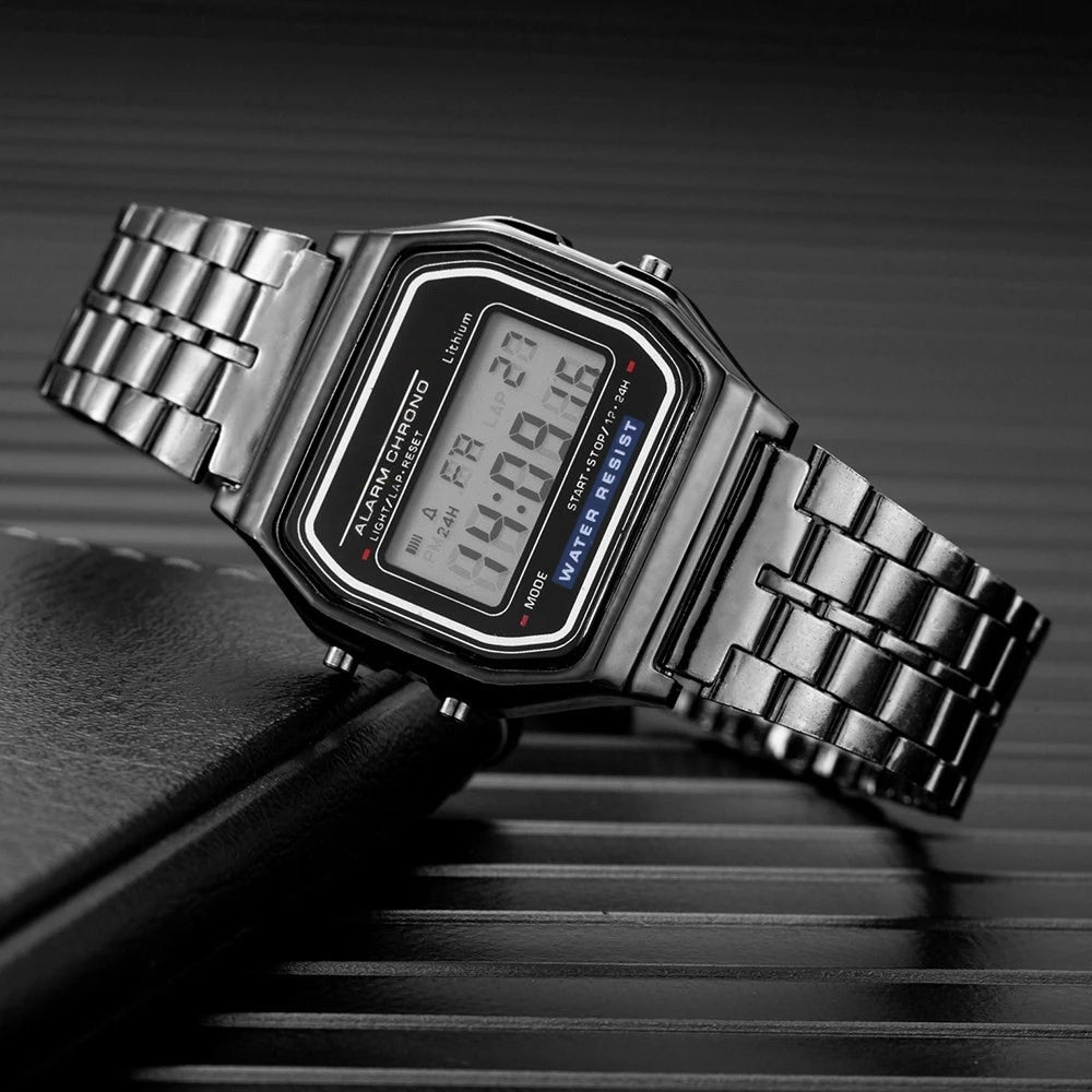 Women's Digital Stainless Steel Watch – Gold & Silver Business Electronic Wristwatch
