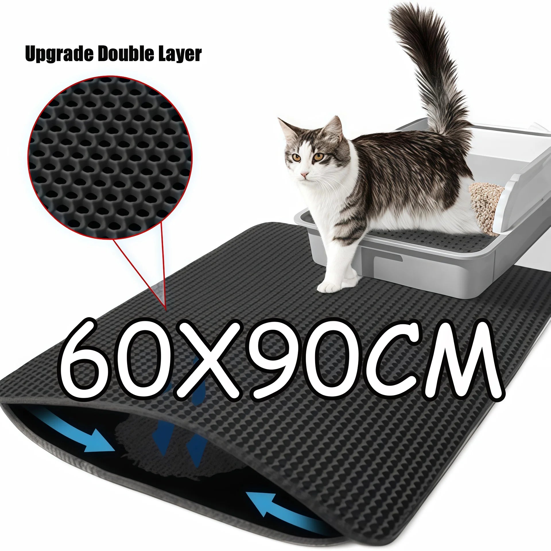 60 x 90 cm (24 x 35 in) Waterproof Double-Layer Cat Litter Mat – Non-Slip Washable EVA Pet Litter Tray Pad