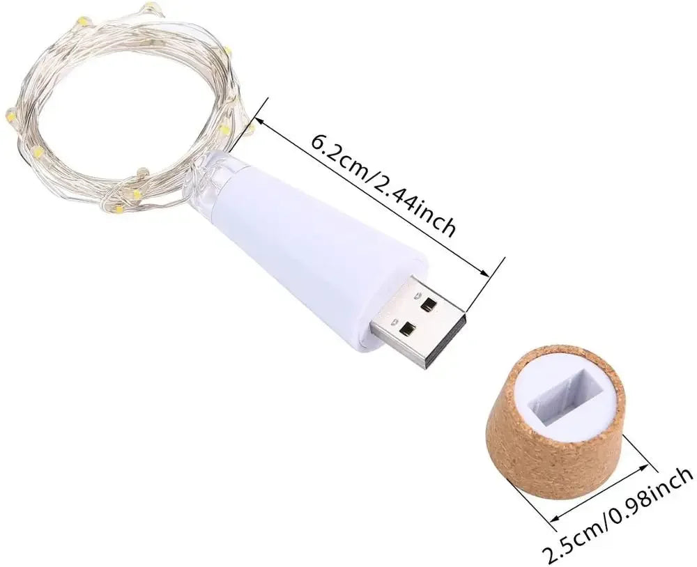 USB Rechargeable 20-LED Cork Bottle Fairy Lights for Home, Wedding, Bedroom, Party & Christmas
