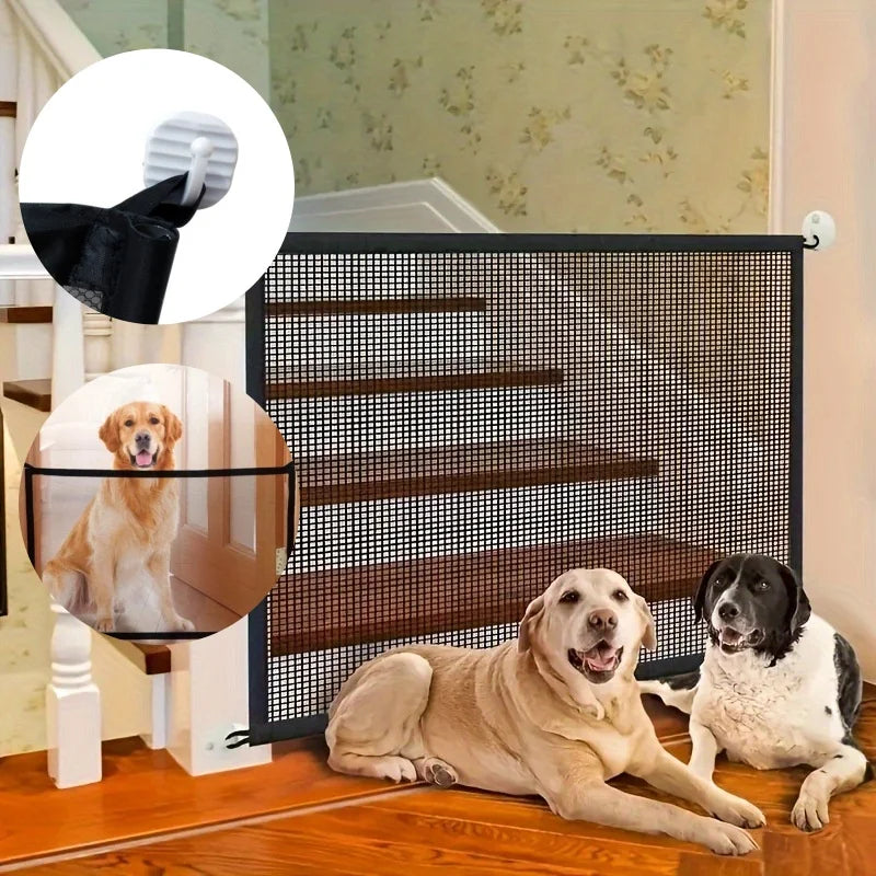 Removable Pet Mesh Gate — Dog & Cat Safety Screen with Adhesive Hooks, 43.3 x 28.3 in (110 x 72 cm) & 70.9 x 28.3 in (180 x 72 cm)