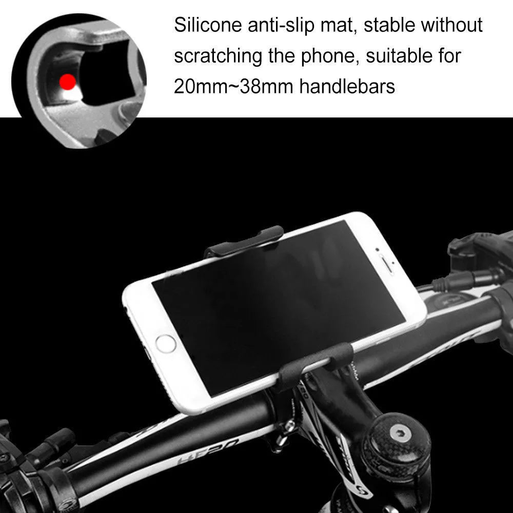 Aluminum Alloy 360° Rotating Anti-Slip Bike & Motorcycle Phone Holder – GPS Clip for iPhone, Xiaomi (Fits 3.5–6.5 in / 8.9–16.5 cm)