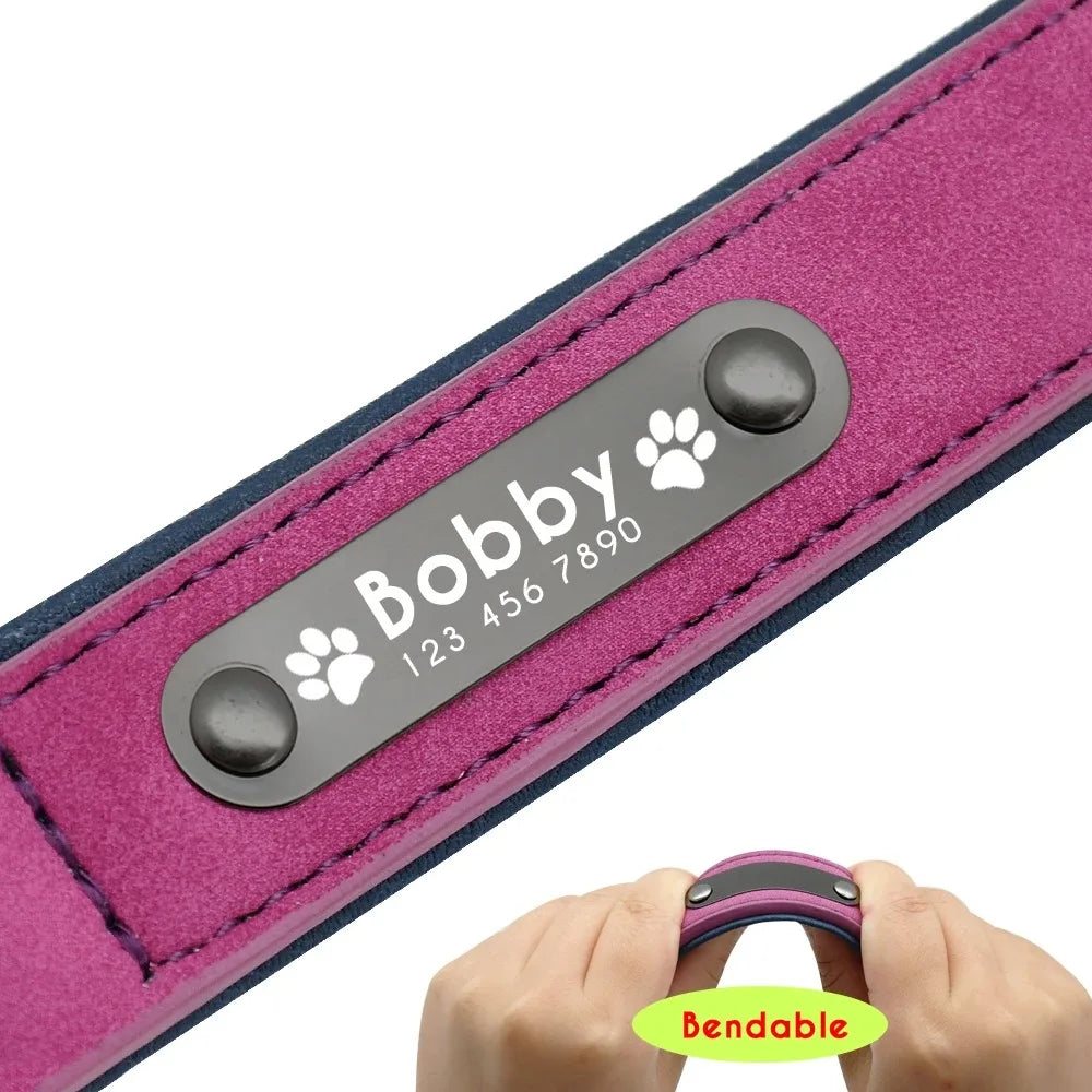 Personalized Leather Dog Collar with ID Tag - Adjustable Small/Medium/Large Dogs | Custom Name & Phone