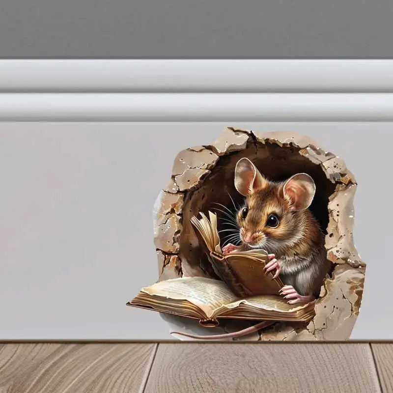 Cute Mouse Hole Wall Decal - Removable Cartoon Mouse Sticker for Living Room & Bedroom Home Decor