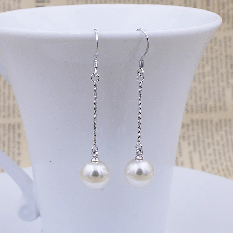 Gold Bridal Drop Earrings with Simulated Pearls & Crystal Rhinestones — 6 cm (2.36 in) Dangle Statement Earrings for Wedding & Bridesmaids