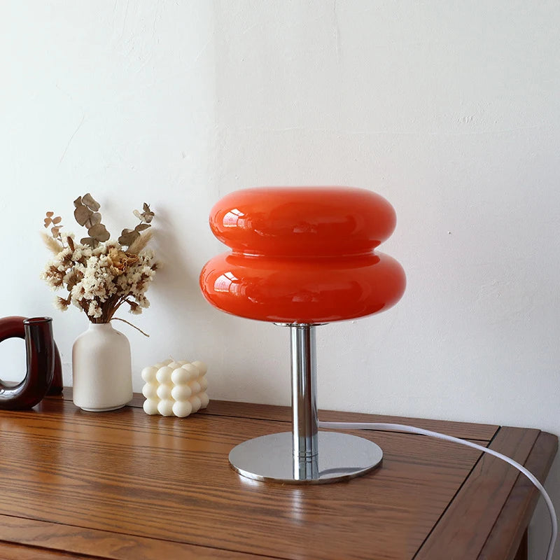 Macaron Glass Table Lamp Trichromatic Dimmable LED Night Light for Bedroom & Living Room