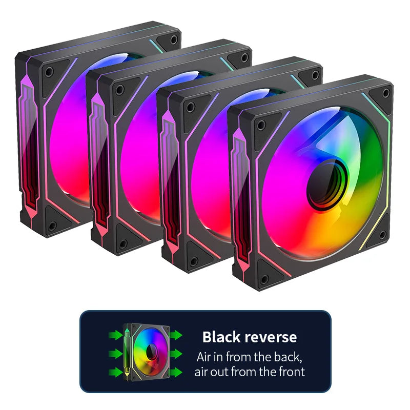 Infinite Mirror ARGB 120mm (4.72 in) PWM PC Case Fan — 5V 3-Pin ARGB & 12V 4-Pin PWM, 800–2000 RPM, Hydro Bearing