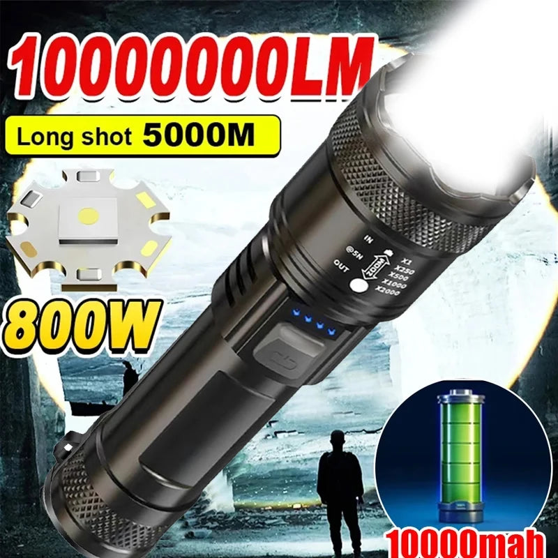 Tactical LED Flashlight 1600LM USB-C Rechargeable Zoom Waterproof Torch for Camping, Fishing & Emergency