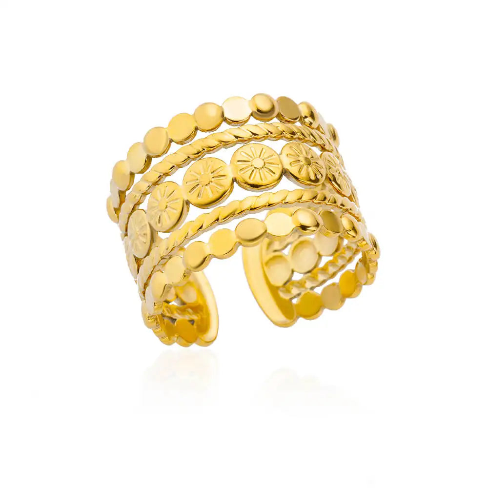 316L Stainless Steel Gold-Tone Women's Ring – Hypoallergenic Classic Tension-Set Wedding & Couple Ring