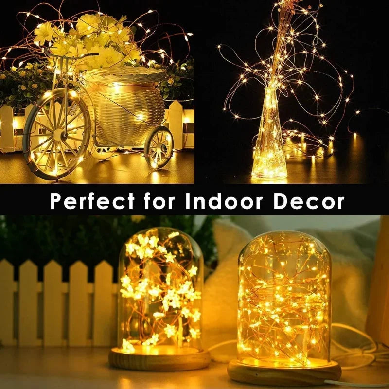 USB Fairy LED String Lights — 1/2/5/10/20/30M (3.3–98.4 ft) Silver Wire, 8 Modes & Remote, Multicolor