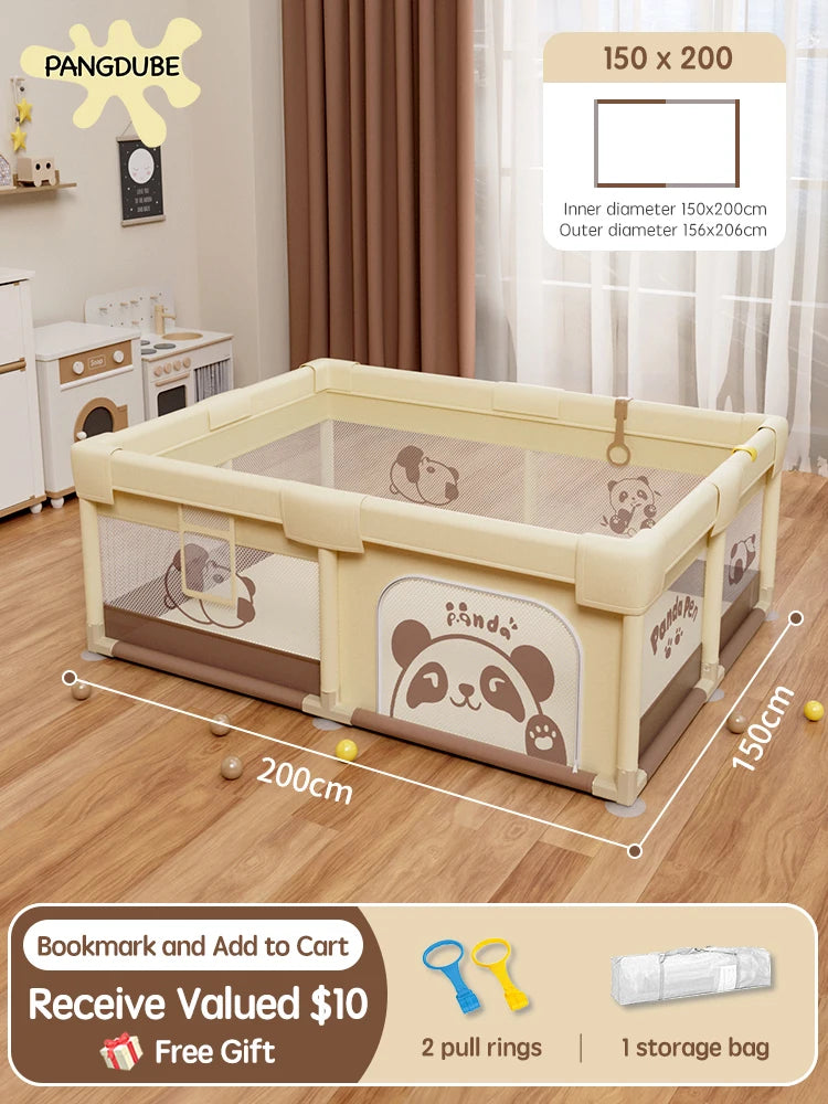 Panda Baby Playpen Kids Play Fence & Activity Gym — 4 Sizes (59×70, 59×78, 70×78, 78×78 in | 150×178–198×198 cm)