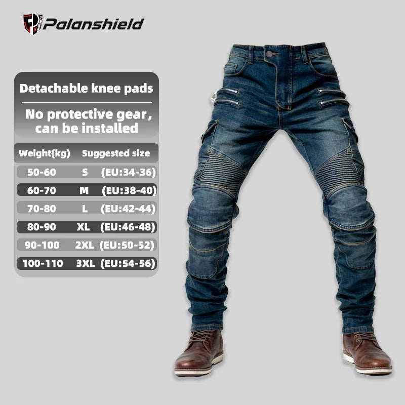 Unisex Motocross Motorcycle Riding Jeans with Removable Knee Pads – Double-Zip Moto Trousers