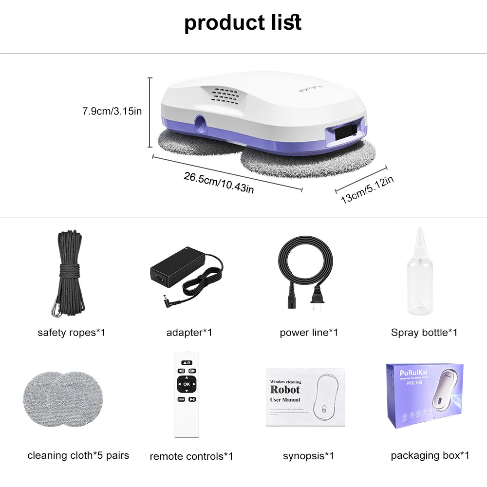 Automatic Window Cleaning Robot — Dual Spray, 5600Pa Suction, Remote Control & Edge Detection for Home