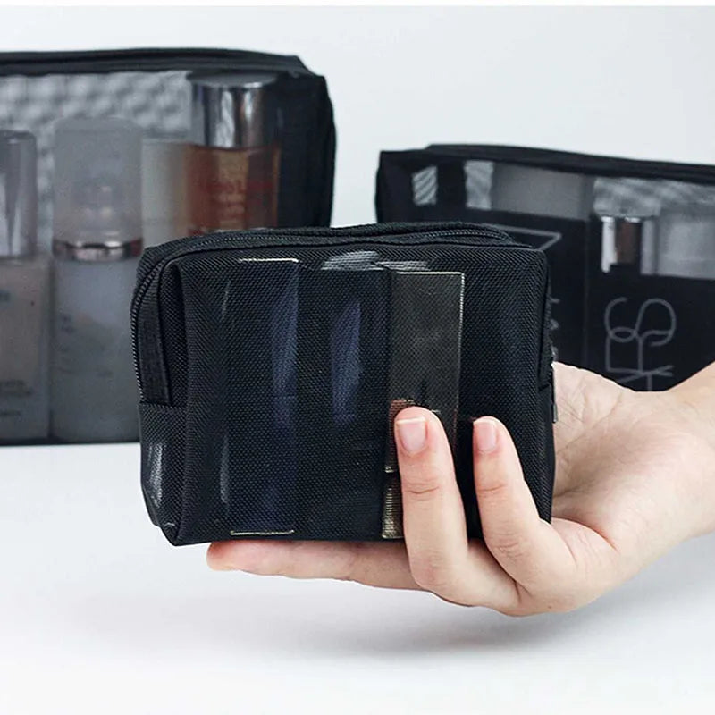 3-Pack Mesh Makeup Bags - Travel Cosmetic Organizer Set for Women, Portable Mini Toiletry Pouches for Lipstick & Cosmetics