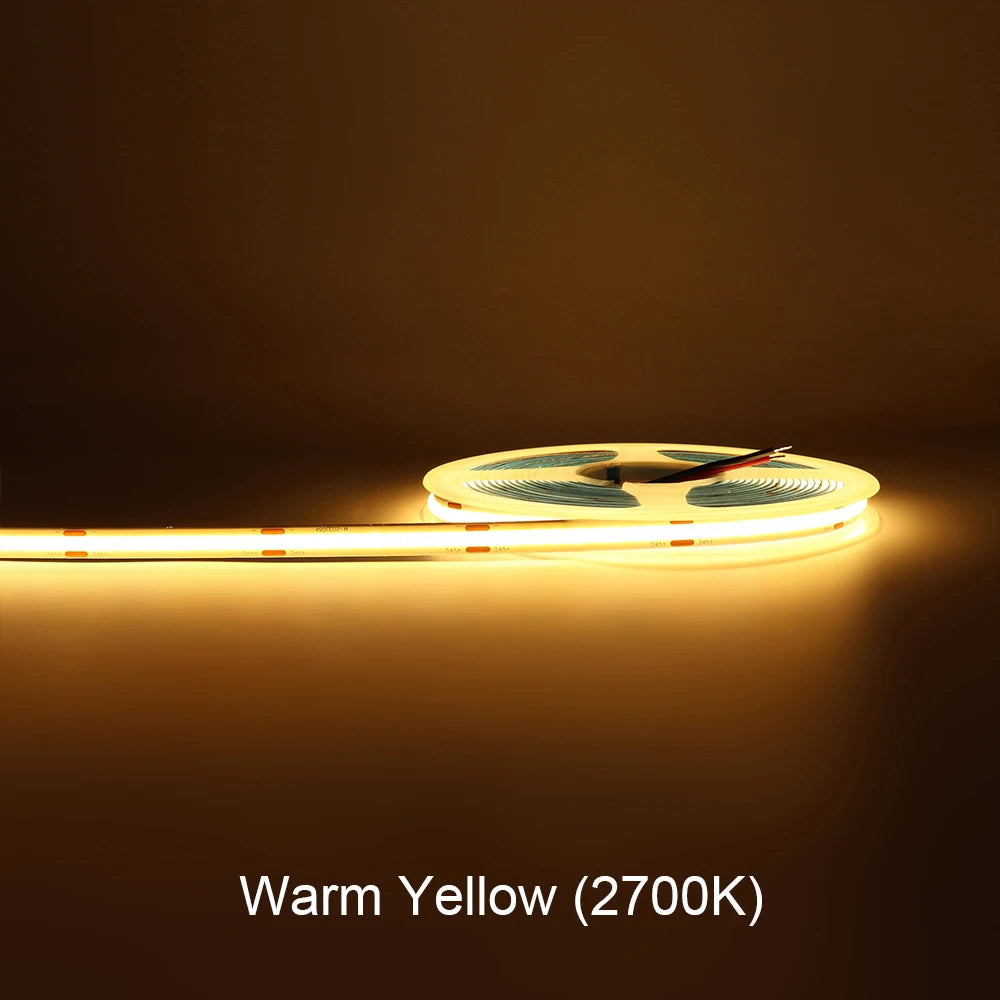 COB LED Strip Light 12V/24V — 3mm 5mm 8mm 10mm PCB Flexible Tape, High CRI >90, RGB & Warm/Cool White (3000K/4000K/6000K)