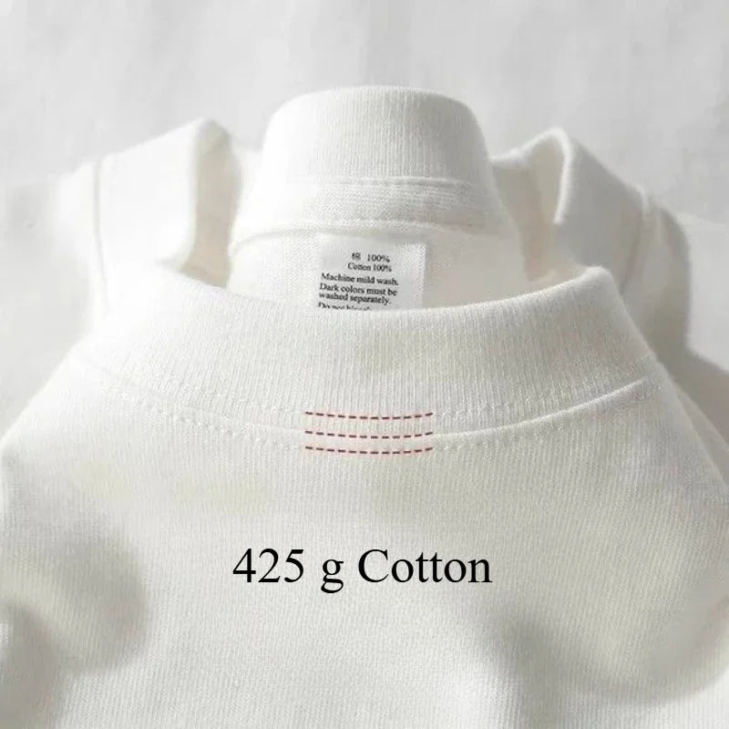 Men's Heavyweight Cotton T-Shirt 425g Breathable Half Sleeve Round Neck Basic Summer Tee