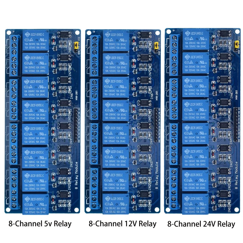 1/2/4/6/8-Channel DC Relay Module Board Shield with Optocoupler — 5V/12V/24V High & Low Level Trigger for Arduino Raspberry Pi