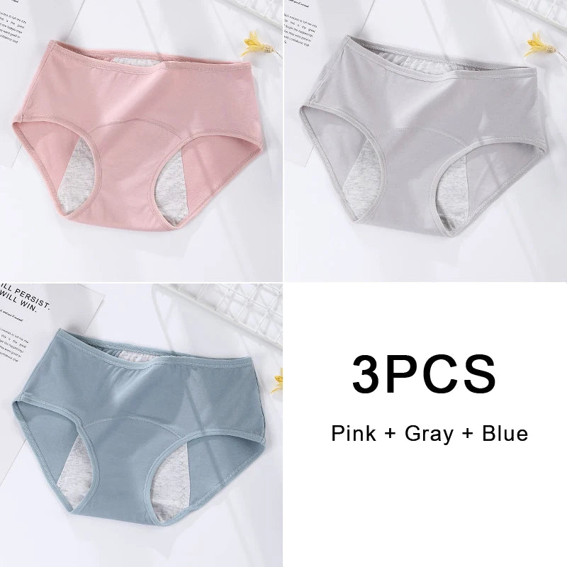 3-Pack Women's Menstrual & Postpartum Cotton Briefs – Leakproof, High Absorbency for Heavy Flow