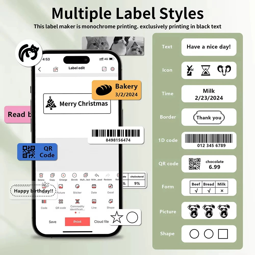 Mini Portable Thermal Label Printer – Inkless Bluetooth Sticker & Name-Tag Maker (15mm / 0.59in)