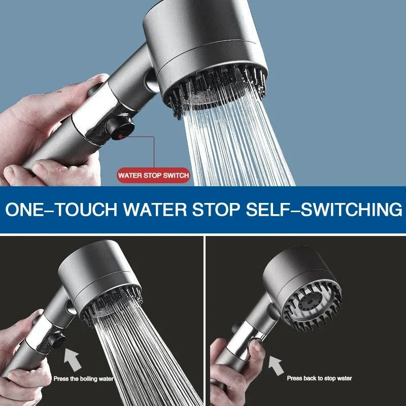 High-Pressure Filter Shower Head 3-Mode Adjustable Spray with Massage Brush Rainfall Water-Saving (25 x 7 cm / 9.8 x 2.8 in)