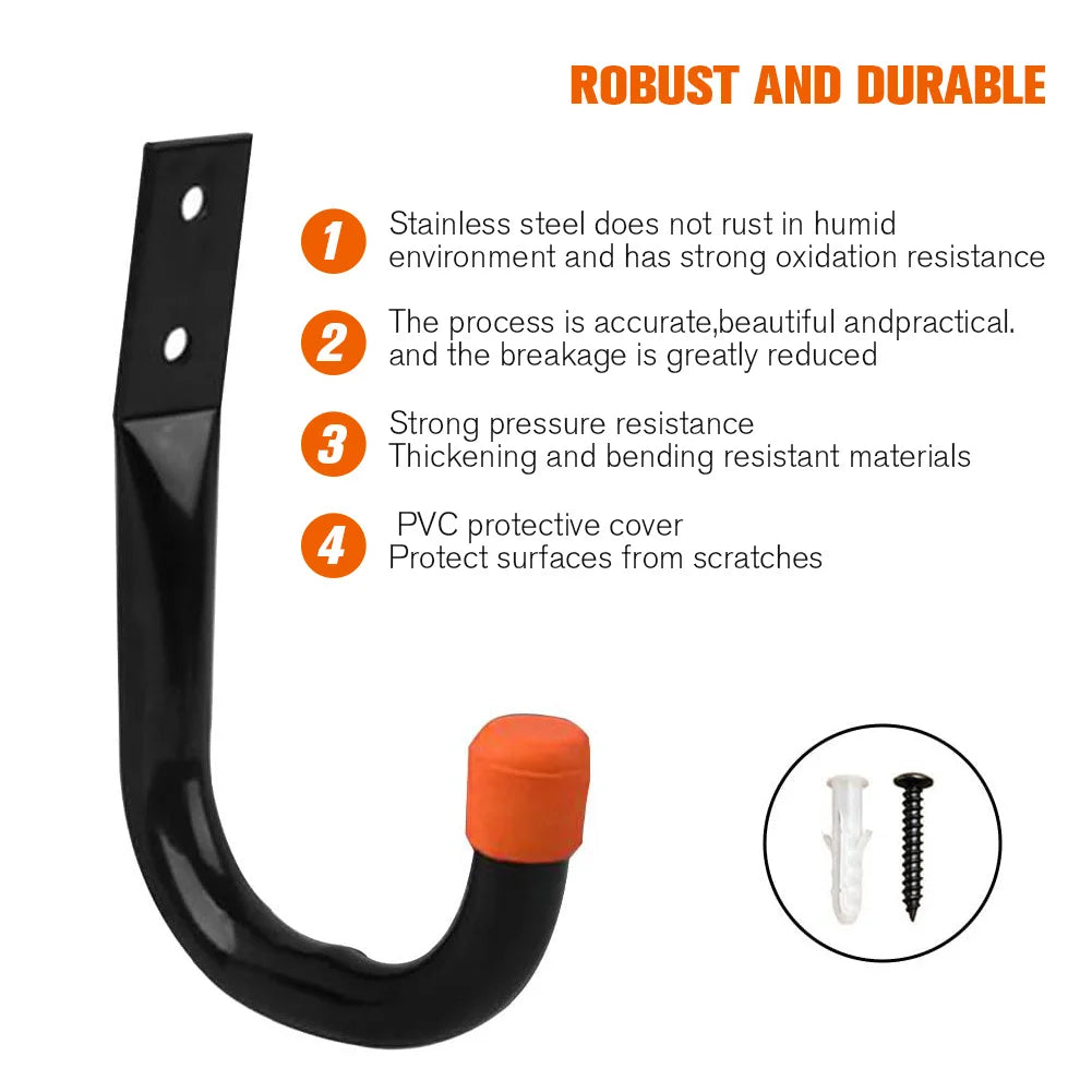 6-Pack Heavy Duty Wall Mount J-Hooks – Garage Hangers for Bikes, Ladders & Garden Tools (30 kg / 66 lb Capacity)