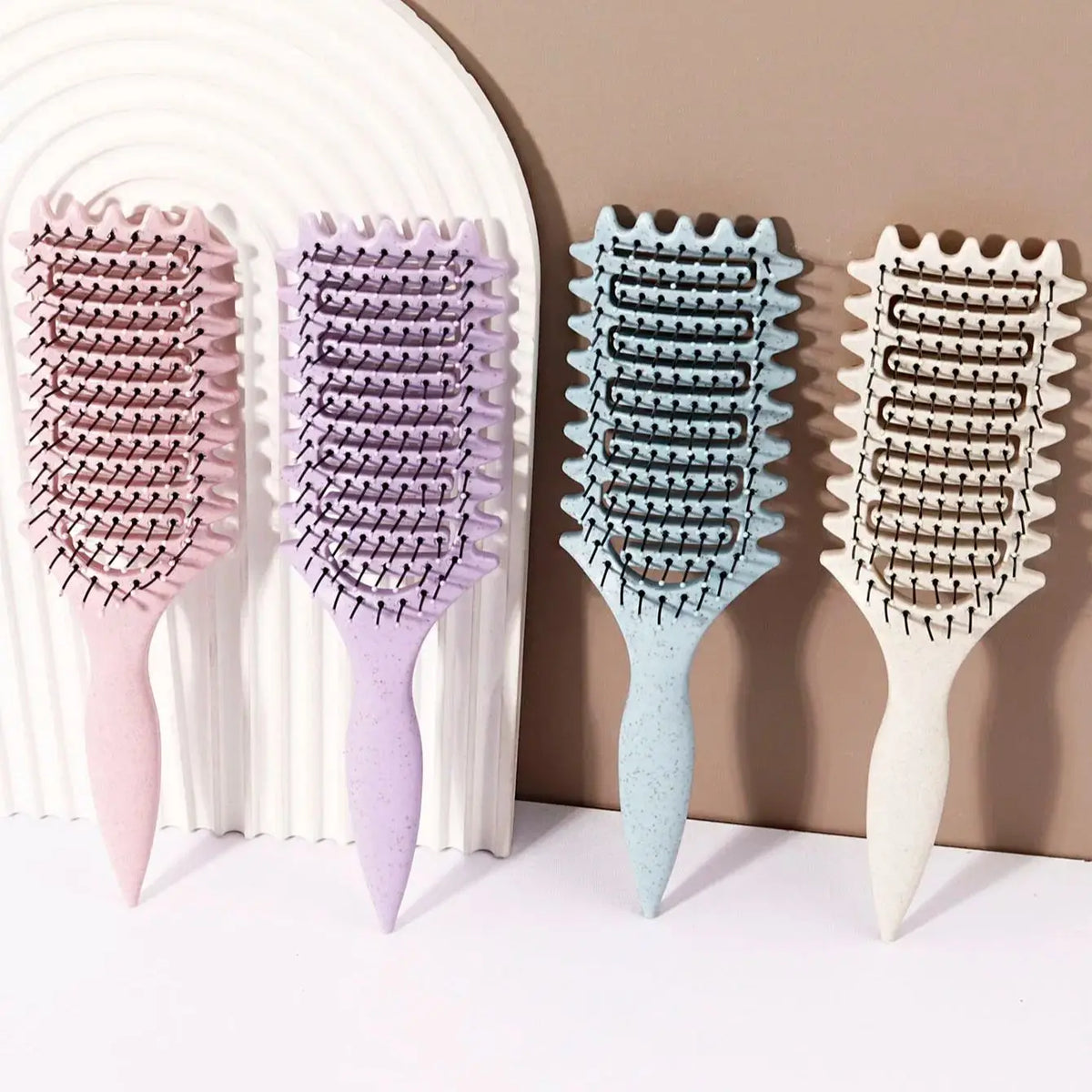 Curling Styling Brush Hollow Massage Comb with Nylon Bristles and ABS Handle for Human Hair Wigs