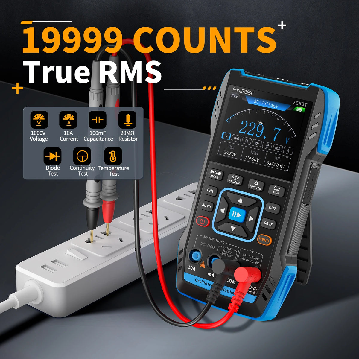3-in-1 2-Channel Digital Oscilloscope Multimeter & DDS Signal Generator 50 MHz 250MS/s 2.8-inch LCD Portable
