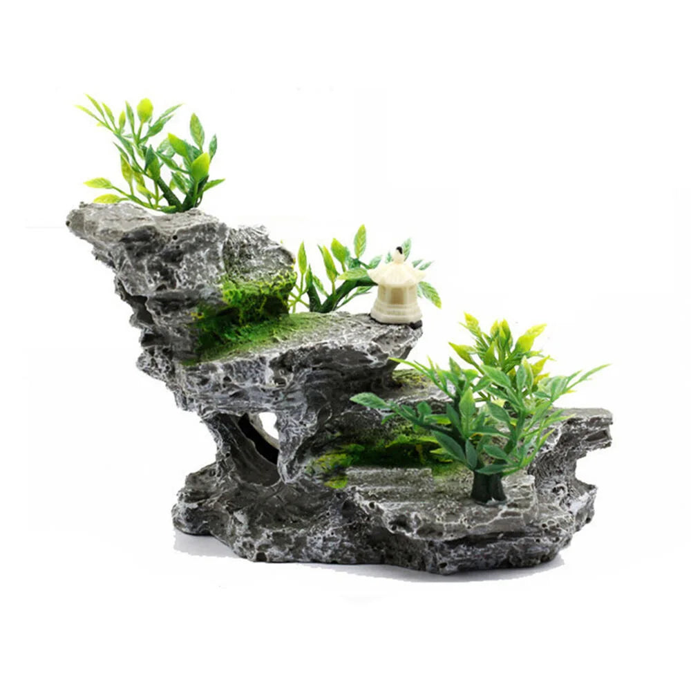 Resin Rockery Fish Cave Aquarium Ornament - Mountain Stone Hideout 5.5 x 3.1 x 3.9 in (14 x 8 x 10 cm)