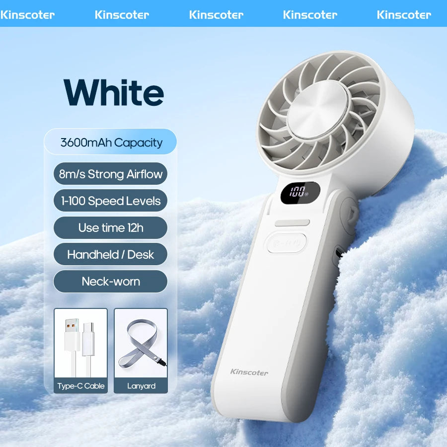 Portable High-Speed Handheld Fan 3600mAh Rechargeable 100 Adjustable Speeds Foldable Mini Turbo Fan
