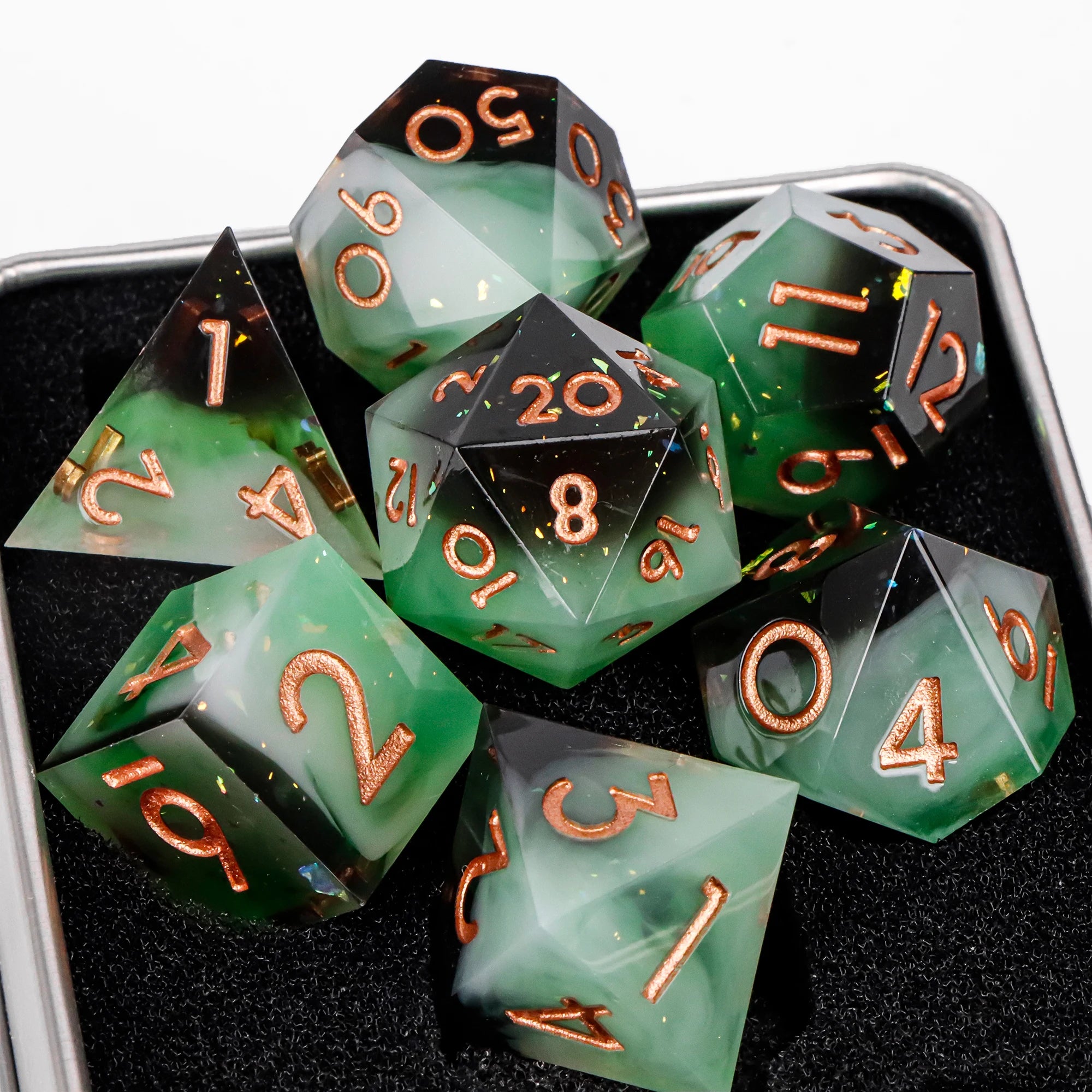 7-Piece Resin Sharp-Edge Polyhedral Dice Set for D&D & RPGs - D20 D12 D10 D8 D6 D4