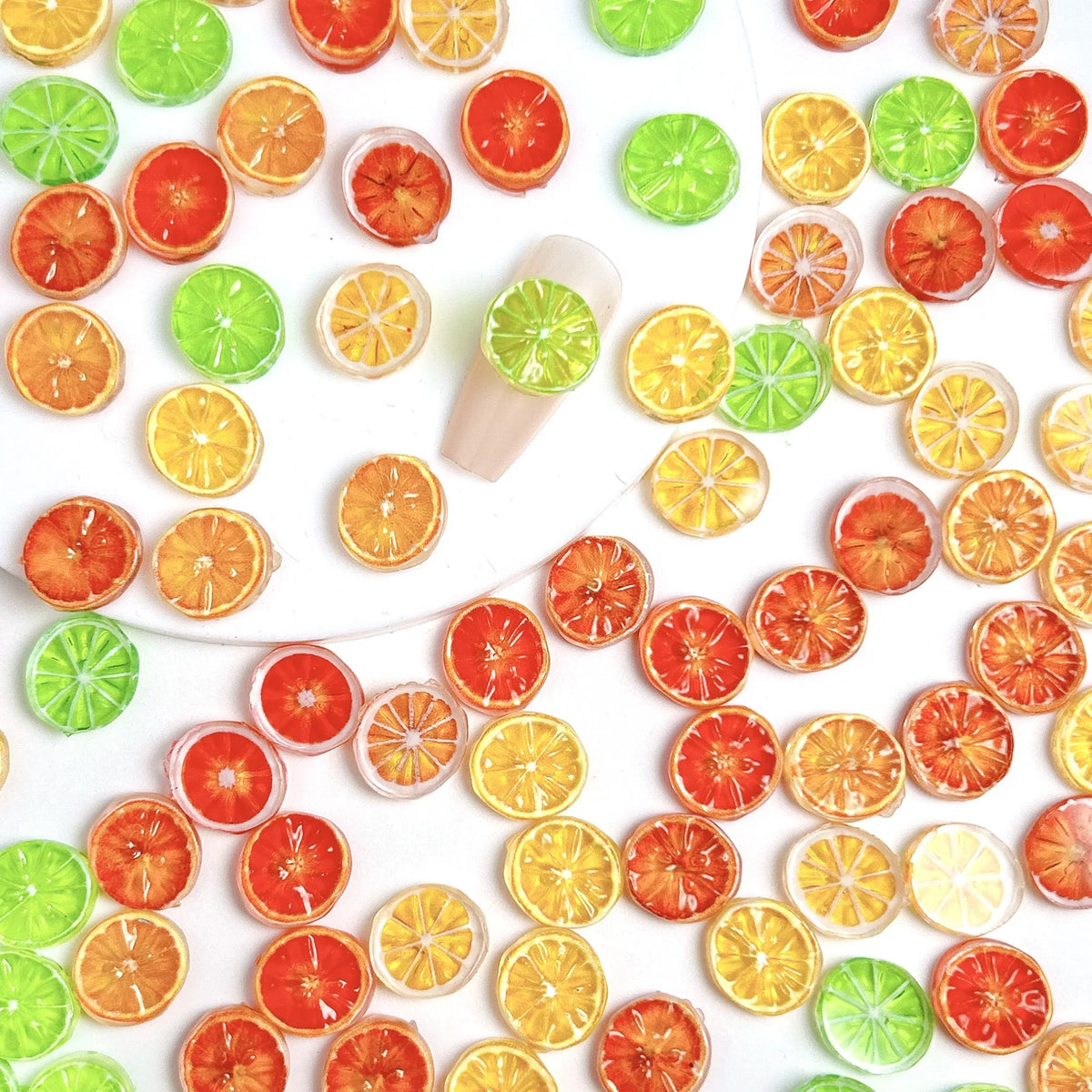 20pcs Lemon Resin Nail Charms – Mini Fruit Slice Nail Art Decorations, 11 x 12 mm (0.43 x 0.47 in) Mixed Colors