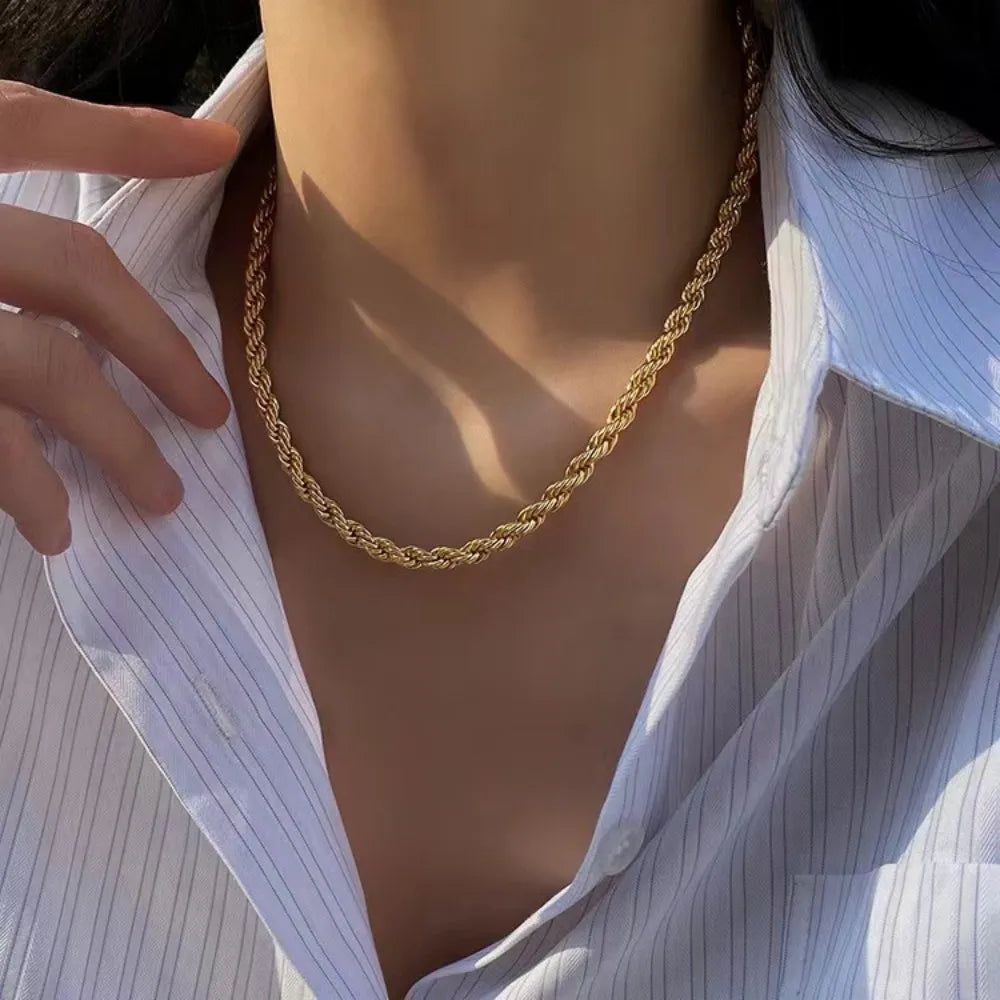 18K Gold 4mm Rope Chain Necklace for Women and Men — Adjustable 18–24 in (45–60 cm) Classic Wedding Gift