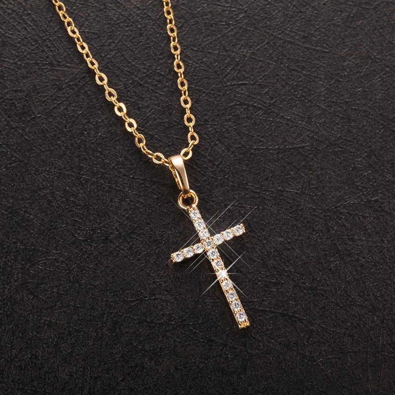 Zircon Cross Pendant Necklace – Rhinestone Hip Hop Pendant Chain, Unisex Fashion Jewelry