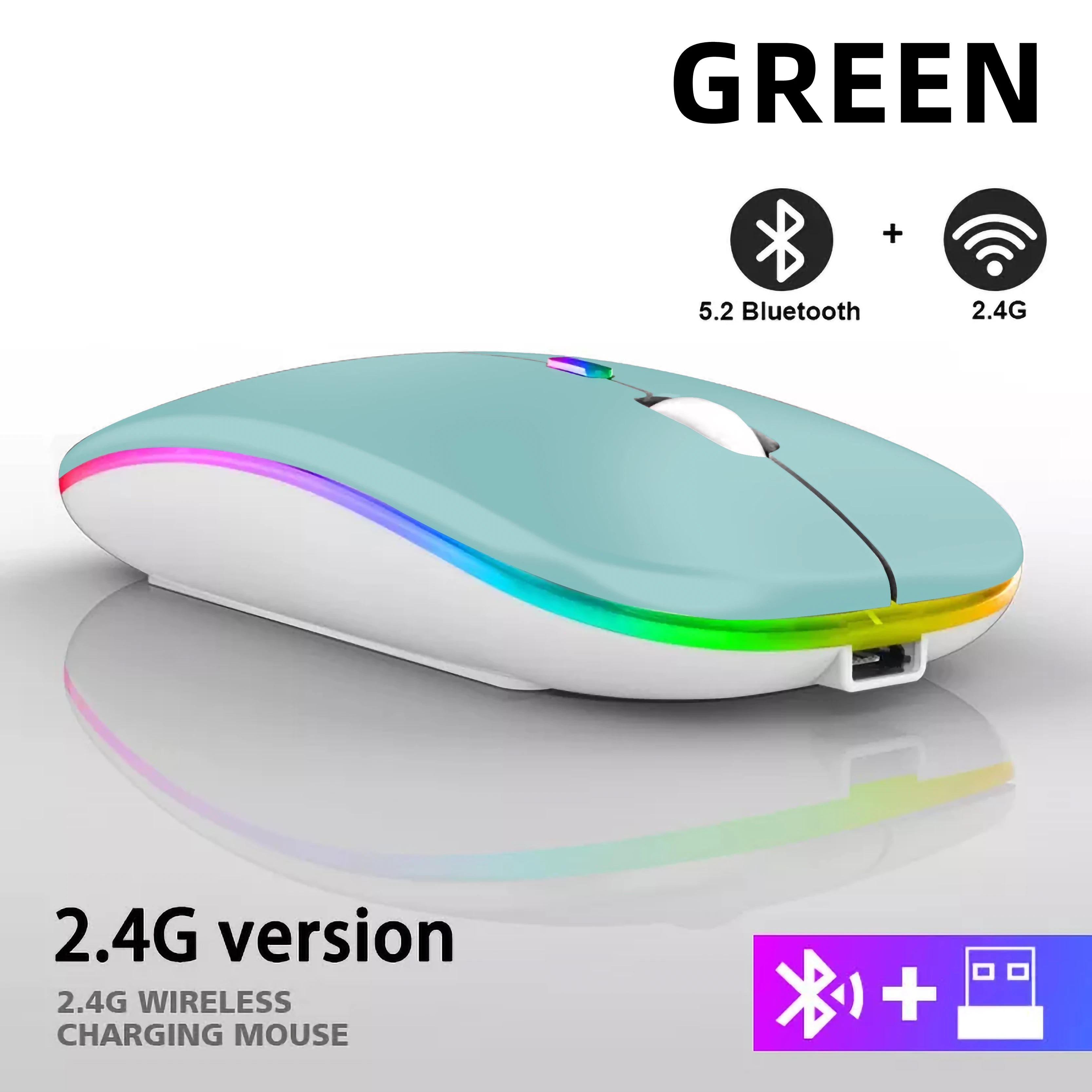 Rechargeable Dual-Mode Wireless Mouse — Bluetooth & 2.4GHz USB Receiver, RGB Backlight, 1600 DPI for Laptop PC MacBook Tablet