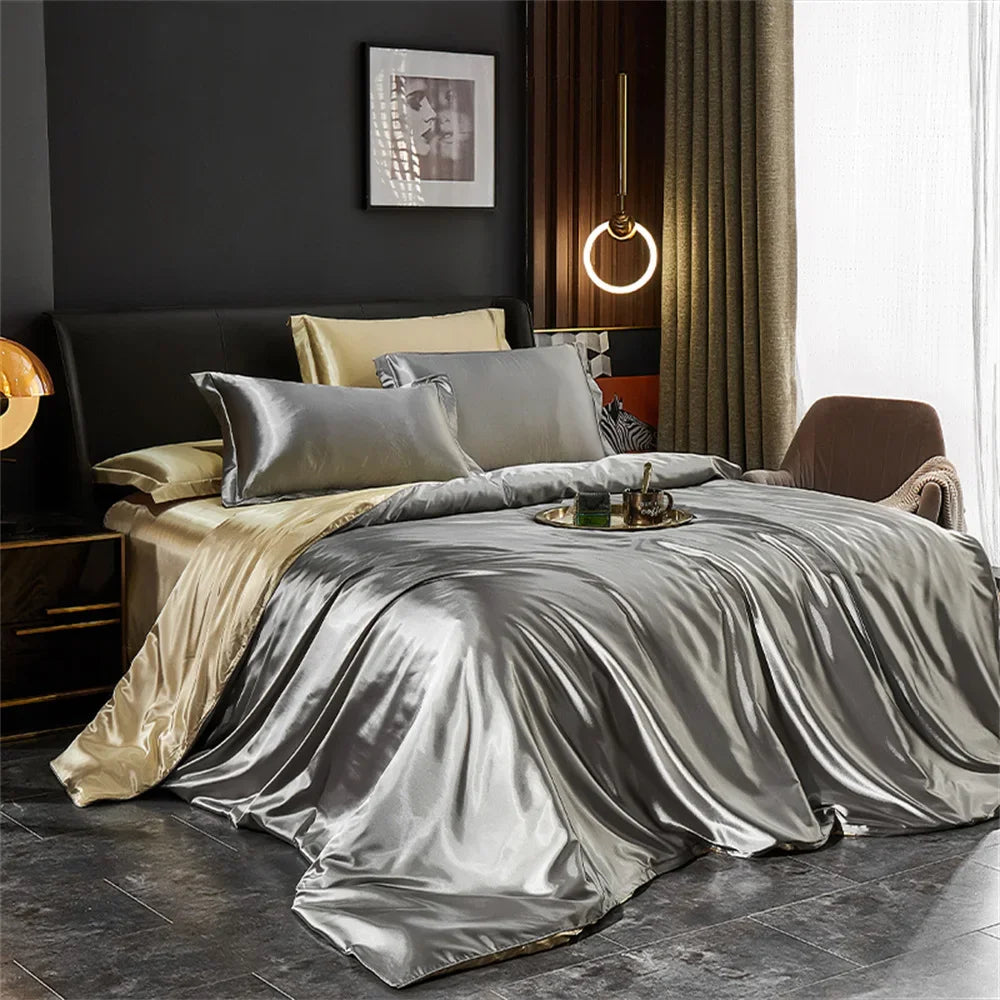 Luxury Silk-Feel Satin Bedding Set - Duvet Cover, Bed Sheet & Pillowcases - Twin/Full/Queen/King (3-5 Pc)