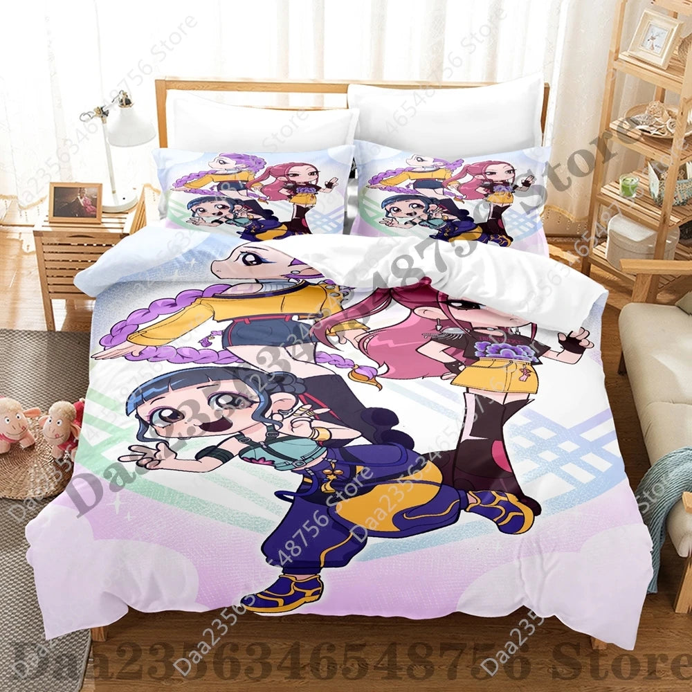 K-Pop Demon Hunter Anime 3D Print Duvet Cover Set – Twin/Full/Queen/King 3-Piece Bedding (Duvet Cover + 2 Pillowcases)